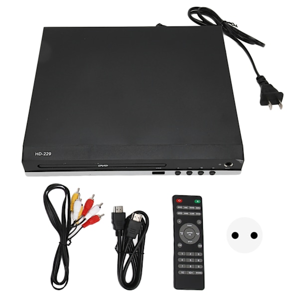 Mini DVD-afspiller 1080P understøtter AV-udgang Fjernbetjening HD Multimedia Interface DVD CD-afspiller med USB-port 110‑240V EU-stik