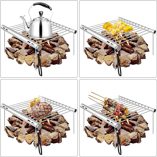 Rostfritt hopfällbart grillställ - Bärbar kolgrill för picknickar, bakgårdar och vandring