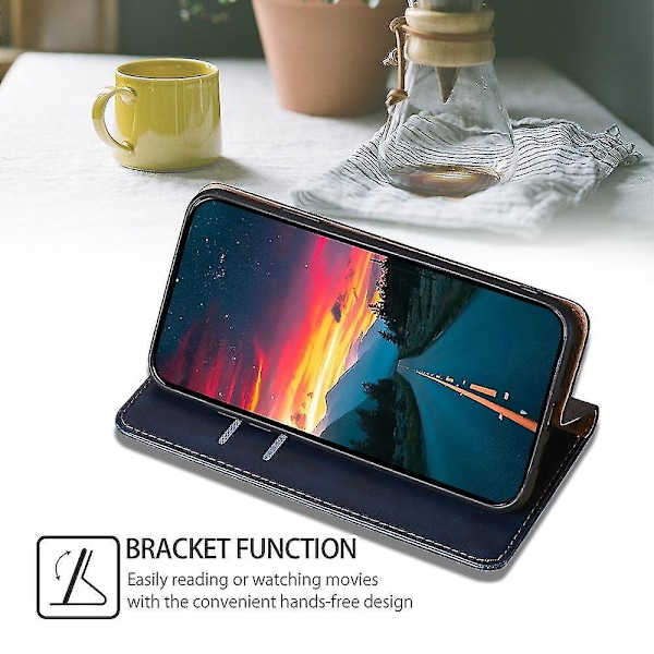 Kompatibel Honor 90 Slim-Fit Læder Telefon Cover Stativ Wallet Telefon Shell Magnetisk Auto-absorberende Case-M Blå