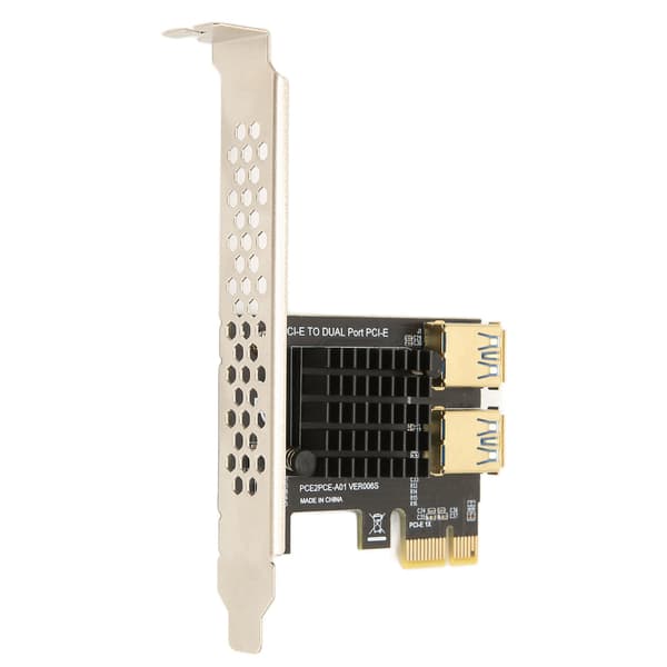 PCI E 1 til 2 Riser-kort PCI E 1X til 2 eksterne PCI E USB 3.0 utvidelseskort for Bitcoin Ethereum Mining Svart kort