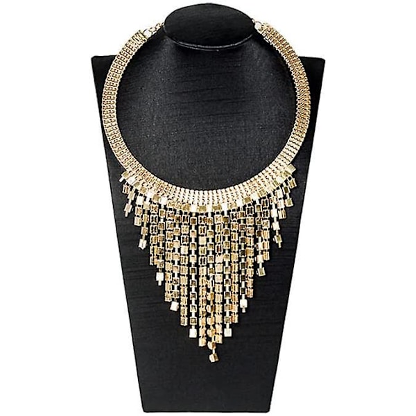 Rhinestone Statement Halsband Örhänge Set Frans Bib Choker Halsband Etniskt Chunky Halsband för Kvinnor Flickor - Guld