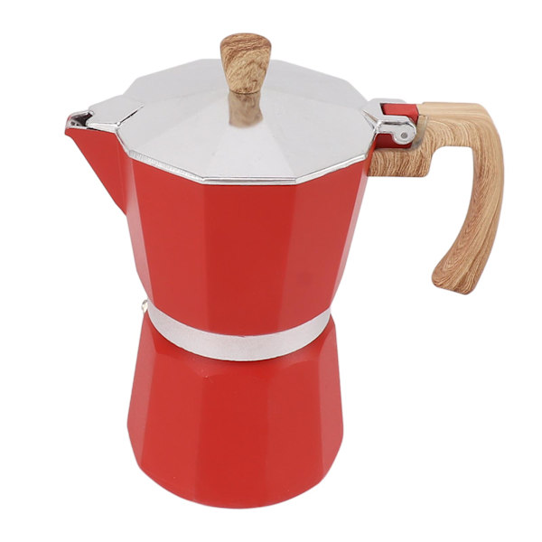 Moka-kahvinkeitin, alumiiniseos, nopea lämmitys, mukava kahva, kahdeksankulmainen kahvinkeitin, kaasu-, sähkö- ja liesitasolle, keittiö, punainen, 300 ml