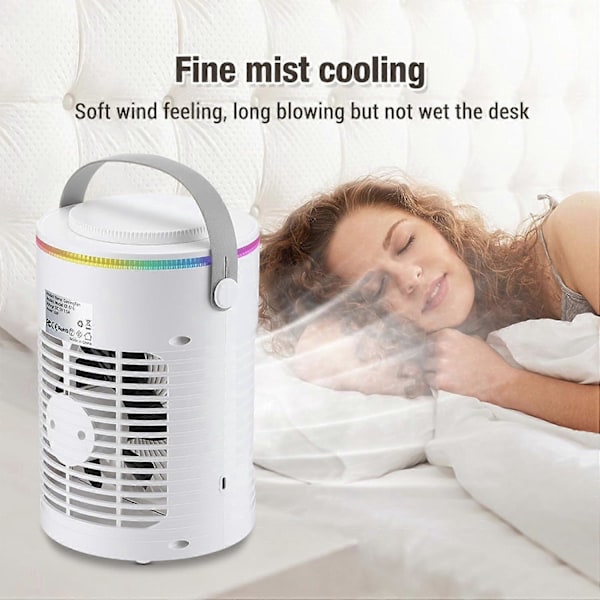 Portabel Luftkonditioneringsfläkt, 3 Hastigheter Uppladdningsbar Avdunstningskylare med 5000 mAh Batteri & 2-8H Timer, 7 Färger LED-Ljus Mini Kylning
