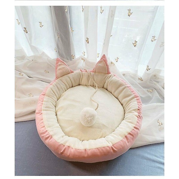 Kattesenge Katteseng Vaskbar Kattepude Kæledyr Killingesenge Diameter 47cm Pink Hvid,