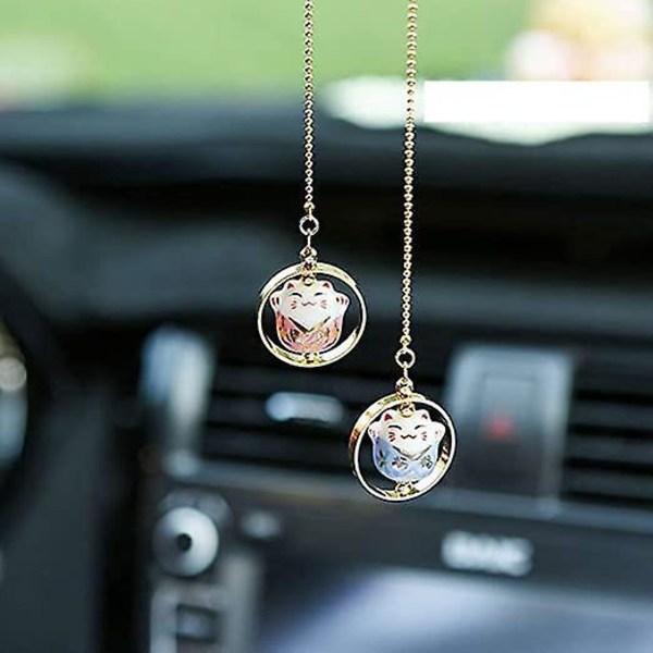 Feng Shui Hänge med Japansk Porslinskatt - Traditionell Lyckoamulett (Rosa & Blå)