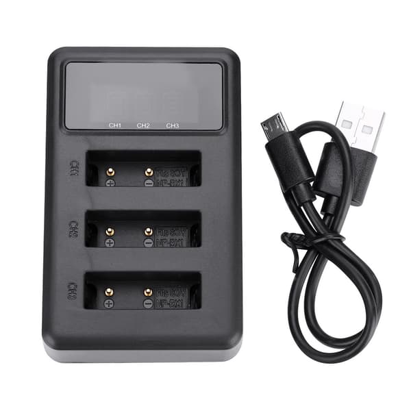 Action Kamera Batterioplader 3 Slot USB Opladning Sort Tilbehør til Sony NP-BX1