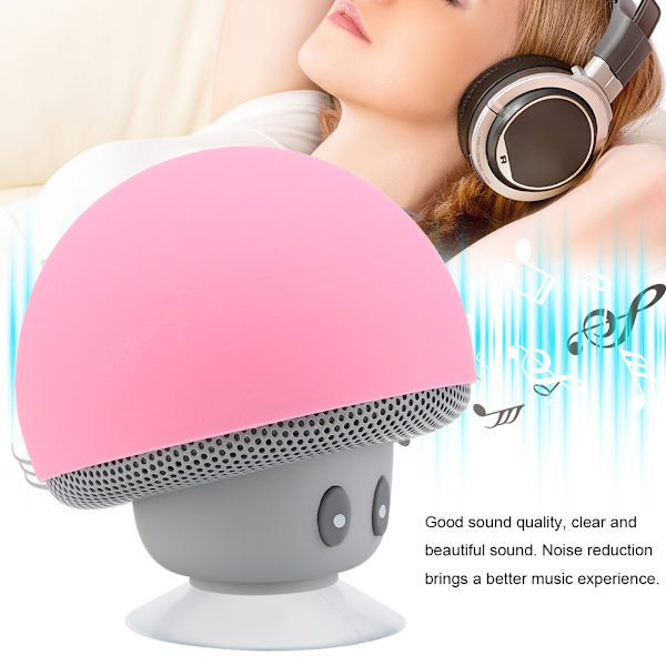Bärbar trådlös Bluetooth Mushroom-högtalare med sugkopp - Rosa