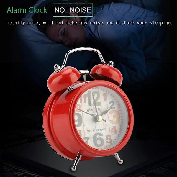 Retro Lydløs Dobbelt Klokke Metal Quartz Vækkeur med Natlys Antik Klassisk Arabisk Ur