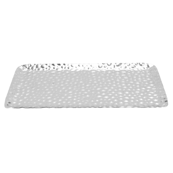 Hammered Bakke - Elegant Lugtfri Rustfrit Stål Serveringsbakke til Stue Soveværelse Køkken Badeværelse 19,5x9,5cm Sølv