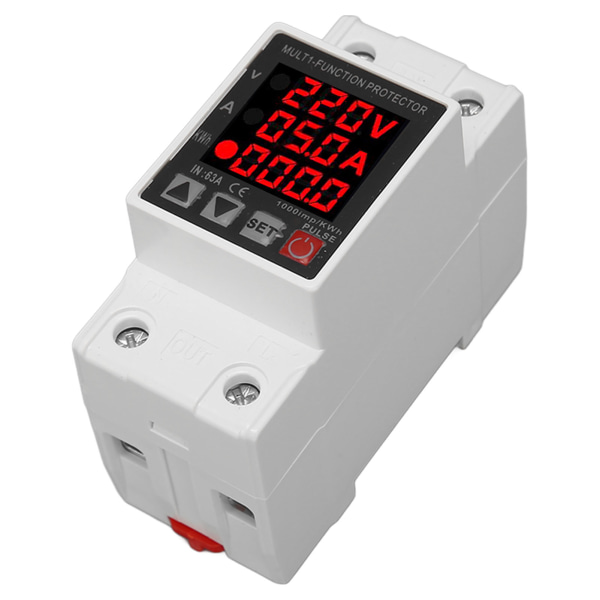 Strömskydd 3 Display Justerbar Intelligent Överspänning Underspänningsskydd AC 80‑300V 1‑63A