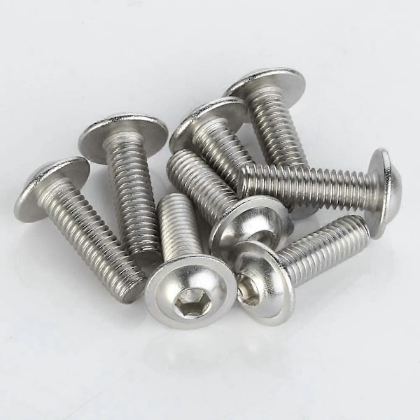 M4-0.7 x 8mm Flanged Knap Hoved Unbrakoskruer, Rustfrit Stål 18-8 (304), Blank Finish, Fuld Gevind, Unbrakonøgle, Antal 100 stk.