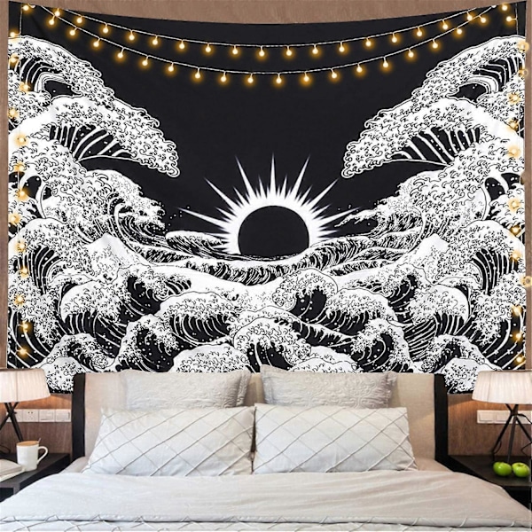 Dww-seinävaate Mandala-seinävaate Suuri aalto auringonlaskun kanssa Seinävaate Mustavalkoinen Ocan-seinävaate Seinävaate olohuoneeseen Chambr