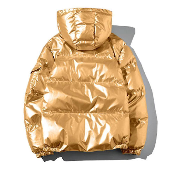 Blank Glansende Gylden Hættetrøje Vinterjakke til Mænd - Tyk & Varmt (Størrelse 4XL)