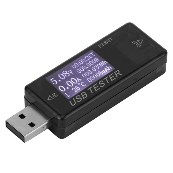 Tester Digital USB Spenning Strøm Meter Voltmeter 8 i 1 detektor 0-5A 0-150W 4-30V svart