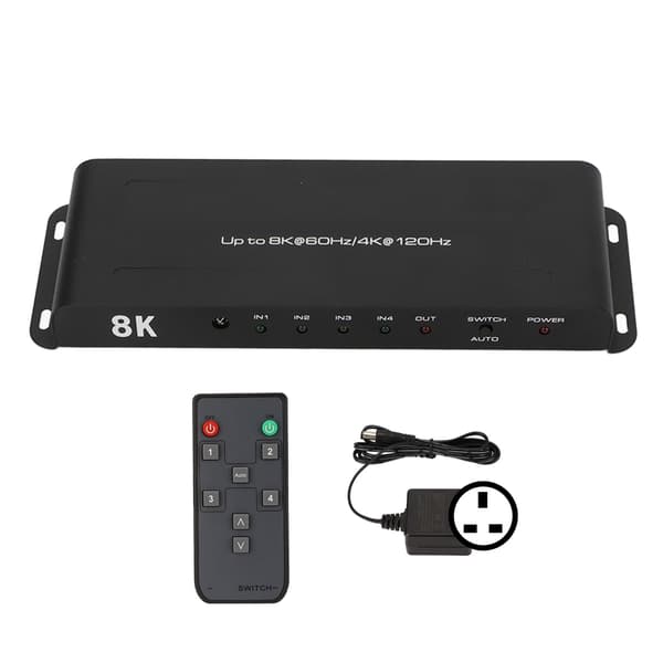 HD Multimedia Interface Switcher 4 Port Stöder 8K 60Hz 4K 120Hz HDR HD Multimedia Interface Switcher 100‑240V UK-kontakt