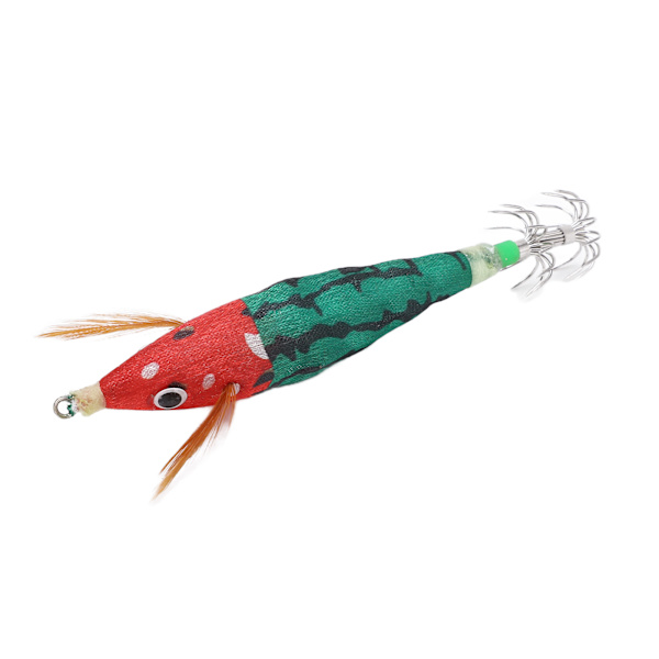 Fiskespöjiggar bete bläckfisk jigg krok hård fiskedrag med lysande effekt för havsbåt flod fiske damm fiske röd huvud mörk grön kropp