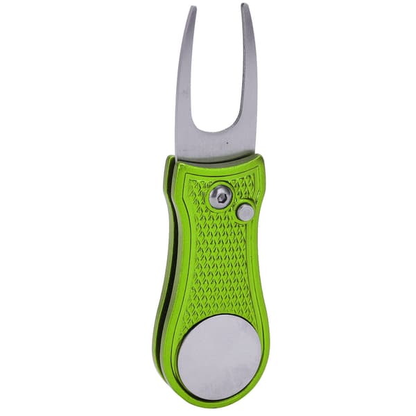 Golf Green Gaffel Rustfrit Stål Foldbar Golf Divot Reparationsværktøj med Magnetisk Tilbehør Lime