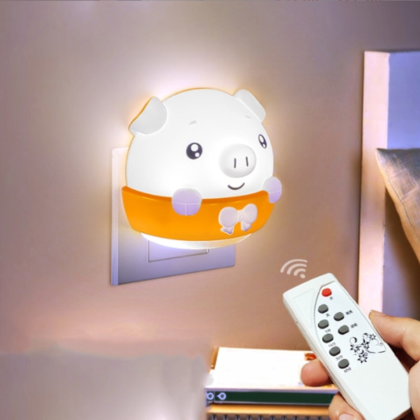 Fjärrkontroll nattlampa ljusstyrka justerbar ögonvänlig mini söt plug in nattlampa för sovrum barnrum gul vit justerbar