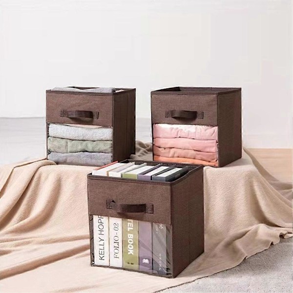 Stof Cube Opbevaringsboks Transparent Opbevaringsboks Brun