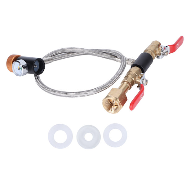 CO2 Universal Ekstern Slange Adapter G5/8-14 24in Dobbel Ventil Soda PTFE Slange med ASA3000psi Måler