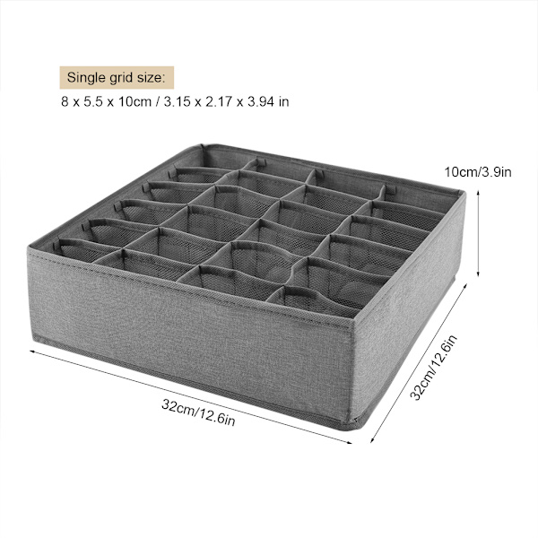 Undertøj Divider Skab Organizer BH Slips Sokker Container Opbevaringsbokse Lysegrå