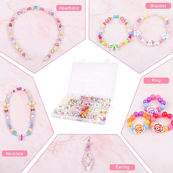 500 stk gjør-det-selv-barneperler for armbånd, halskjeder, smykkesett - Lekehåndverk med ponnialfabet-perler