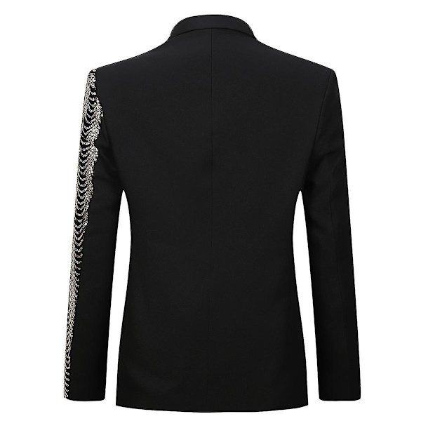 Sequin-besat jakke med haklapel til bryllup og banket for mænd - Sort/Guld - 3XL