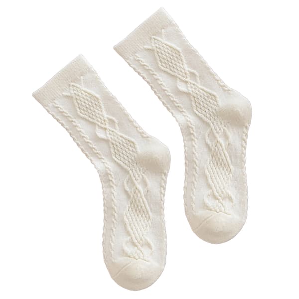 Barnstrumpor i bomull, bekväma, varma, retro preppy mid-calf strumpor för vinter höst, beige M