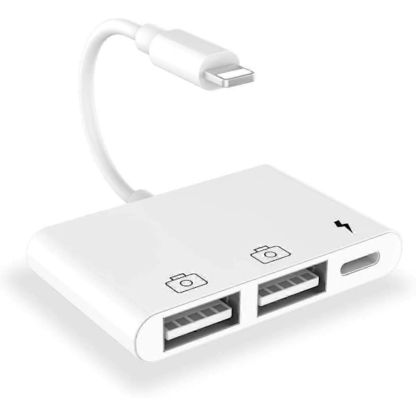 iPhone USB-kameraadapter, dubbel USB hona OTG-kabel med Lightning-laddningsportadapter, USB-adapter för iPhone kompatibel med iPhone 14/13/12/11/X/