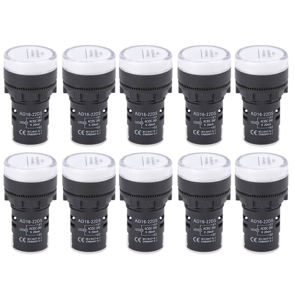 10st AD16‑22DS LED-signalljus Vit Indikator för hög ljusstyrka Utrustning AC/DC24V