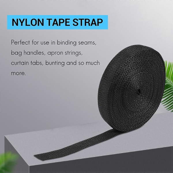 25 mm x 20 m rulle nylonbånd til webbingtaske, stropper, bælte - sort