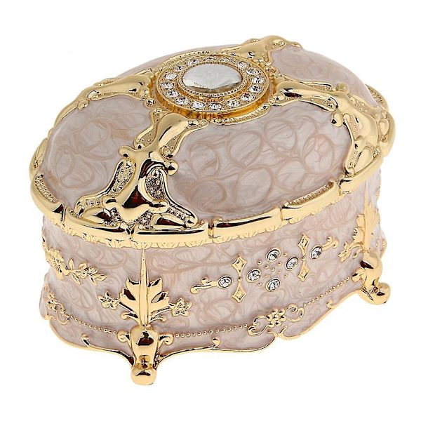 Retro Emalje Europæisk Stil Oval Smykkeskrin Smykke Bo x Organizer Guld