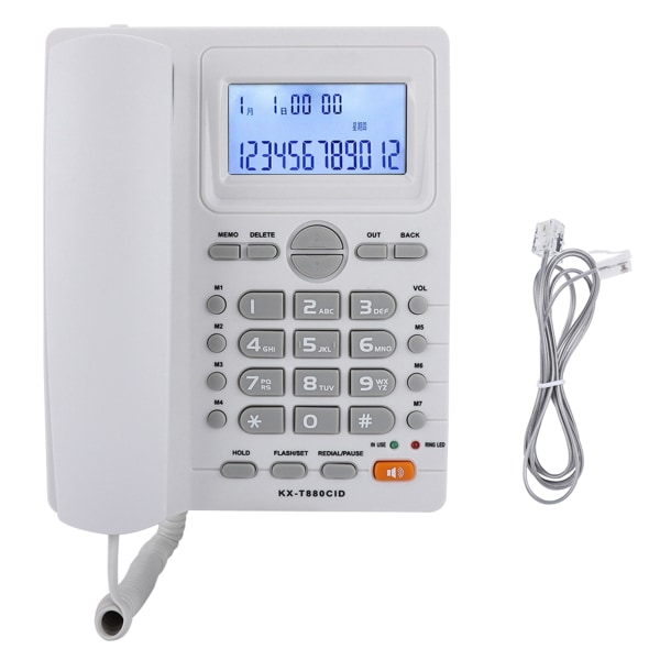 Dobbeltport forlængersæt Kabeltelefon med opkalds-id-display med højttalertelefon (hvid)