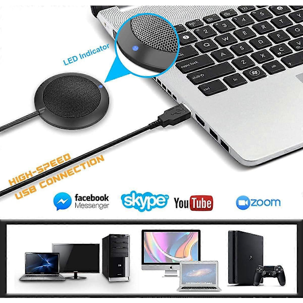 Konferens USB-mikrofon för dator, Plug & Play Omnidirektionell Gränsskiktskondensator PC-mikrofon för Streaming, VoIP-samtal, Skype, Chatt