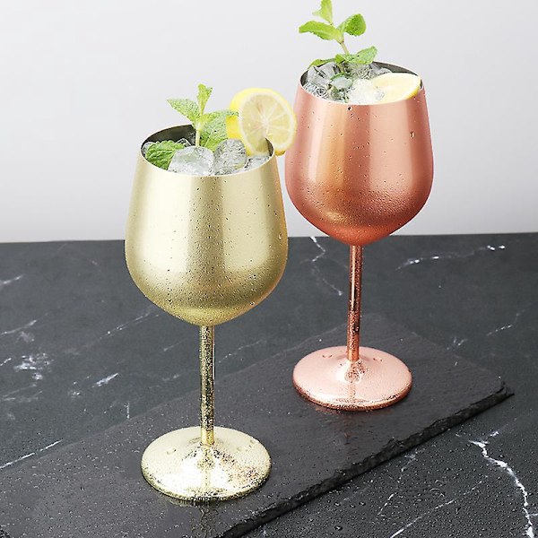 Vinglas i rostfritt stål med fot, 500 ml metallkoppar i koppar för champagne, cocktail, inomhus/utomhus, poolparty