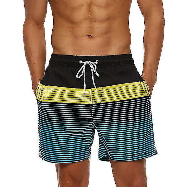 Quick Dry Men's Beach Board Shorts Swim Trunks Beachwear- Yellow Stripe