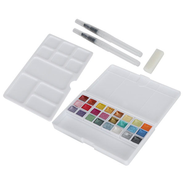Set Hem Utomhus Ljus färg Pärlemorfärg Akvarellpigment med Box24 färger Pärlemorfärg