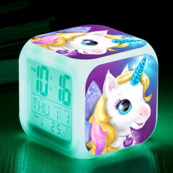 Four Square Digital Unicorn Alarm Clock - 3# Unicorn med LED, lysende gave til barn, gutter og jenter