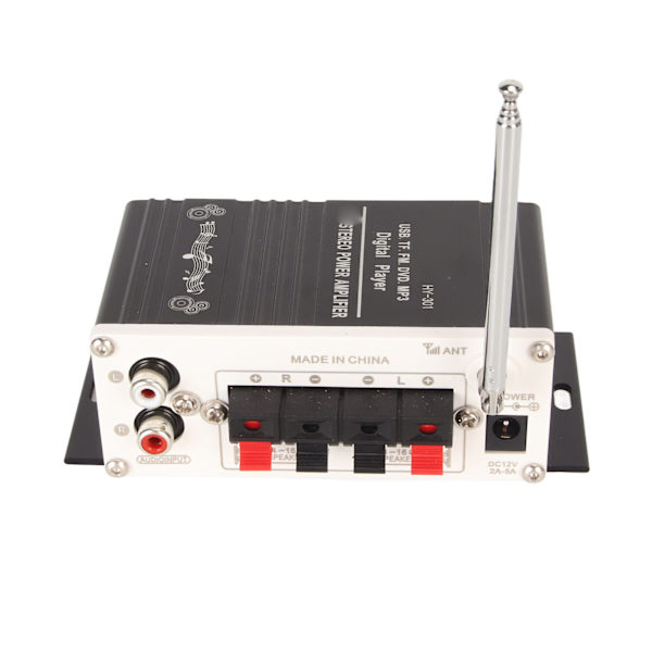 Bilforsterker 2-kanals Bluetooth 5.0 Digital Mini HIFI Stereo Forsterker med Fjernkontroll 100-240V EU-plugg
