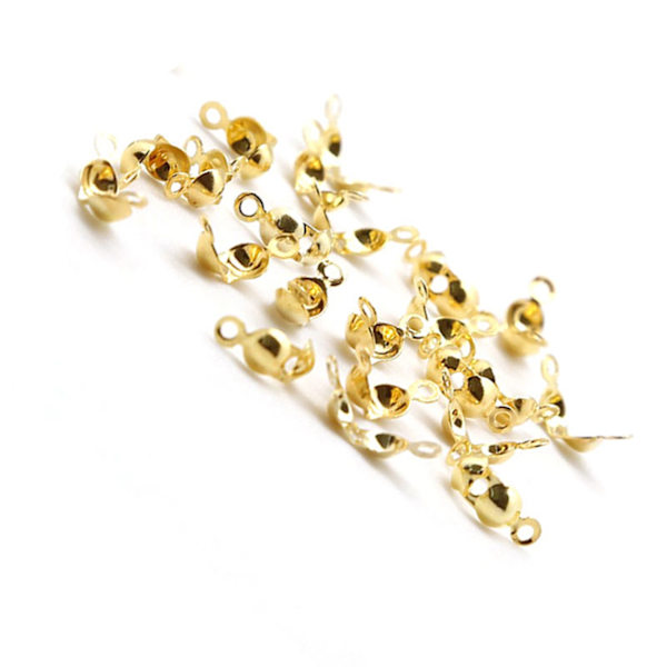 100 stk. Perletips Knutedeksler Mote Metall Håndlagde Clamshells Crimp Bead Tips Knutedeksler DIY Smykketilbehør Gull
