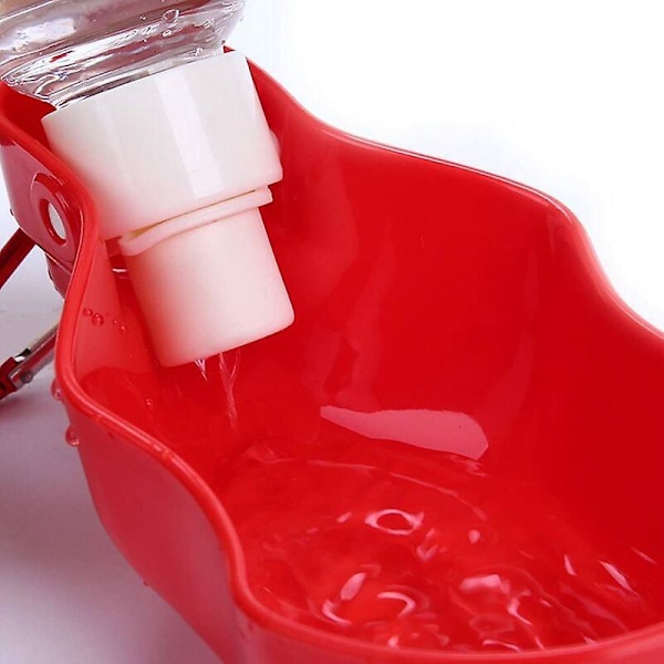 500ml Portabel Hund Vattendispenser Resevattenflaska med Krok Vattenflaska med Drickskål för Hund Valp Katt Kanin Marsvin och Andra Husdjur (Röd)
