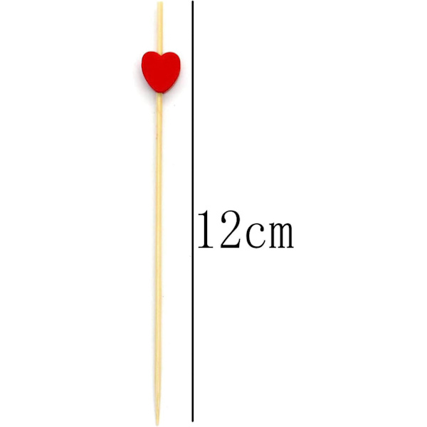 100 Bambus hjerteformede cocktailpinner, 12 cm, engangstre tannpirkere for matdekorasjon, cocktailglass, karneval, bursdagsfester