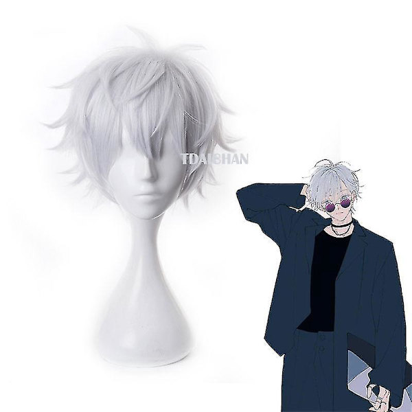 Gojo Satoru Cosplay Paryk - Kort Varmebestandig Kunstig Hår, Anime Jujutsu Kaisen, 2023 Edition (Inkluderer Paryk Hætte) One Size Gojo Satoru Paryk B