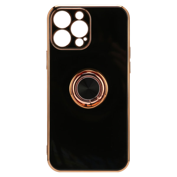 Mobiltelefonskal rosaguld galvaniseret ringtelefonetui, dame ultratyndt blødt TPU-telefoncover til IPhone 13 Pro Classic Black