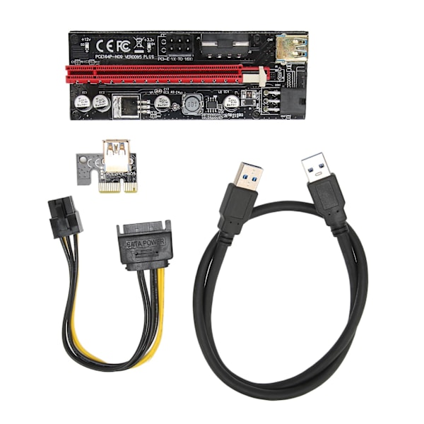 PCIE 1X til 16X Riser-kort 4 solide kondensatorer 6 PIN-interface USB-kabel fast spænde design PCIE GPU Riser Express-kabel Sort