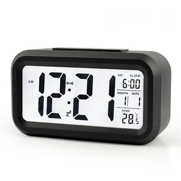 Kompakt Digital Dubbel Alarmklocka för Sovrum med Enkel Inställning, Dimmer, Justerbar Volym, Vardag/Helg-läge, Snooze och Batteribackup