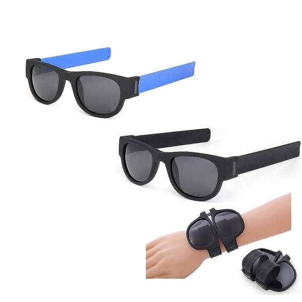 Foldbare Snap Armbånd Strap Solbriller - sort og blå, fri størrelse, sæt med 2 stk.