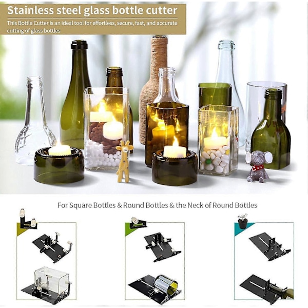 Flaskskärare, Glassflaskskärare Skärverktyg, Fyrkantig och Rund Ölglas Skulpturskärare För Diy Glasskärmaskin Metallplatta Flaskhållare Wi