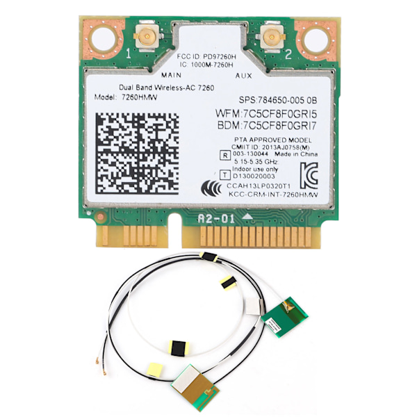 Trådløst netværkskort Dual Band 7260HMW 802.11AC Mini PCIE WiFi BT4.0 Adapter 2 Antenne
