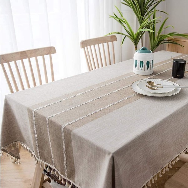 Beige linne rektangulär vintage duk - 140x180cm